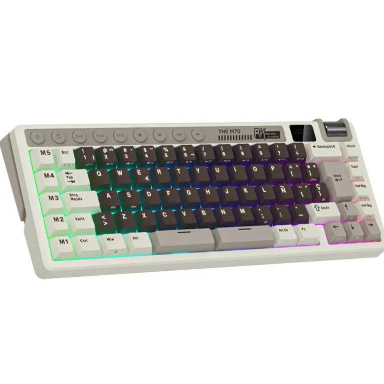 Teclado para Mac y Windows Royal Kludge RKM70 ISO-ES RGB Hot-Swappable Switch Cream Wireless Mokko Grey