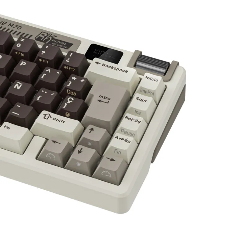 Teclado para Mac y Windows Royal Kludge RKM70 ISO-ES RGB Hot-Swappable Switch Cream Wireless Mokko Grey