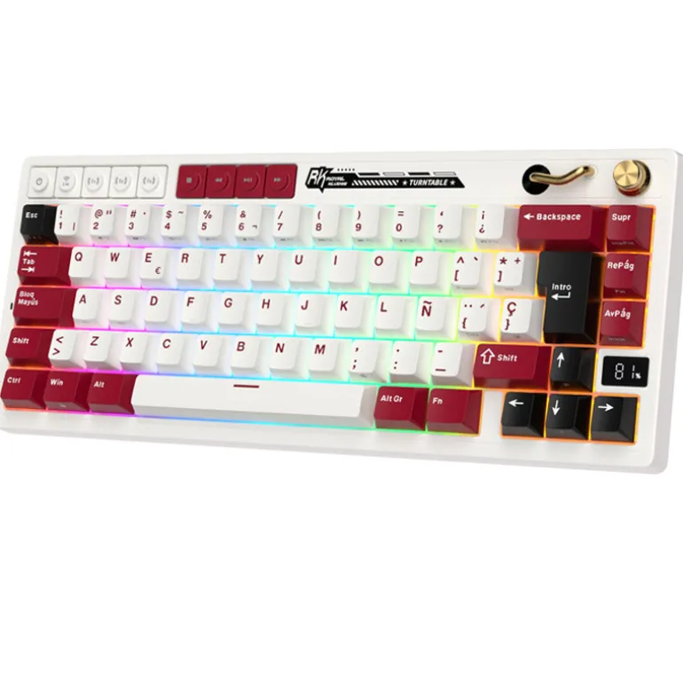 Teclado para Mac y Windows Royal Kludge RKM65 ISO-ES RGB Hot-Swappable Switch Beige Wireless Famicom