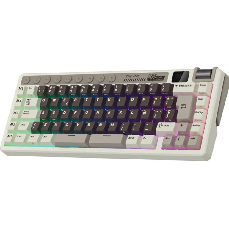 Teclado para Mac y Windows Royal Kludge RKM70 ISO-ES RGB Hot-Swappable Switch Beige Wireless Mokko Grey