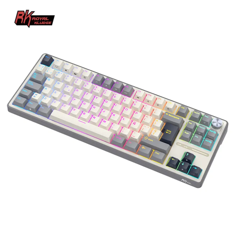 Teclado para Mac y Windows Royal Kludge R87Pro ISO-ES RGB Hot-Swappable Switch Brown Half Grey