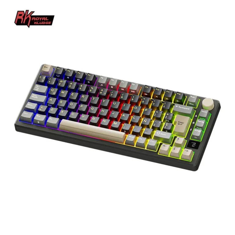 Teclado para Mac y Windows Royal Kludge RKM75 ISO-ES Hot-Swappable Switch Silver Speed Wireless Phantom