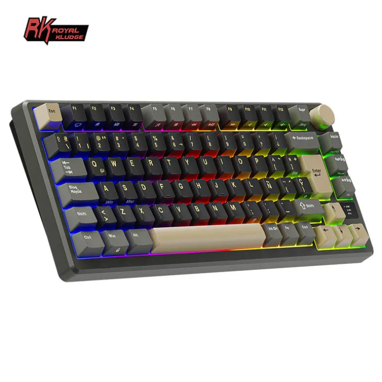 Teclado para Mac y Windows Royal Kludge RKM75 ISO-ES Hot-Swappable Switch Silver Speed Wireless Phantom