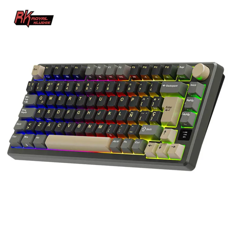 Teclado para Mac y Windows Royal Kludge RKM75 ISO-ES Hot-Swappable Switch Silver Speed Wireless Phantom