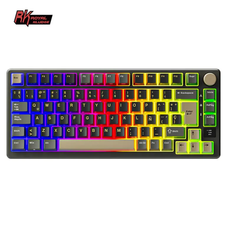 Teclado para Mac y Windows Royal Kludge RKM75 ISO-ES Hot-Swappable Switch Silver Speed Wireless Phantom