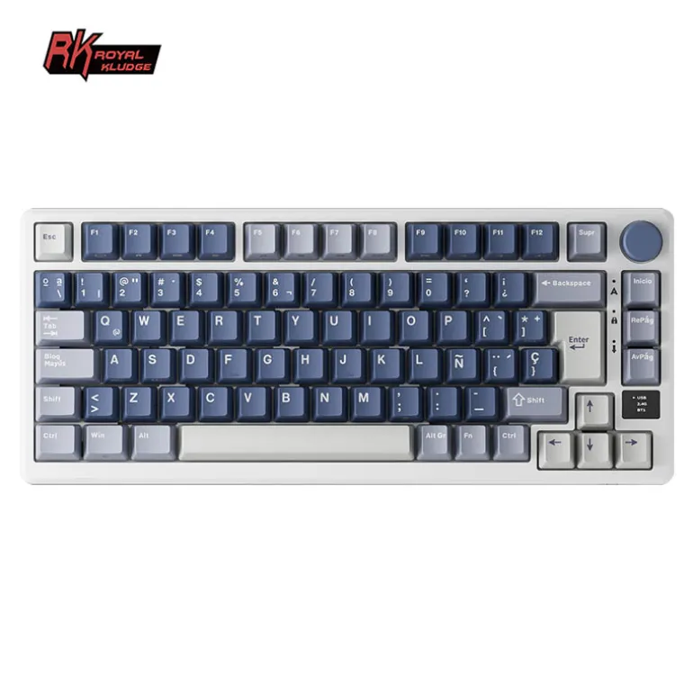 Teclado para Mac y Windows Royal Kludge RKM75 ISO-ES Hot-Swappable Switch Silver Speed Wireless Ocean Blue