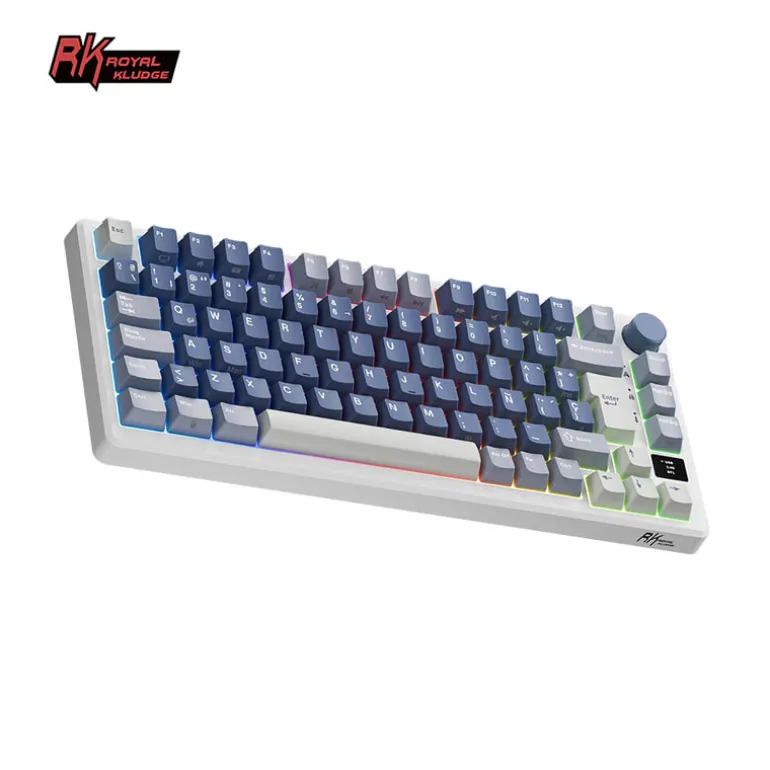 Teclado para Mac y Windows Royal Kludge RKM75 ISO-ES Hot-Swappable Switch Silver Speed Wireless Ocean Blue