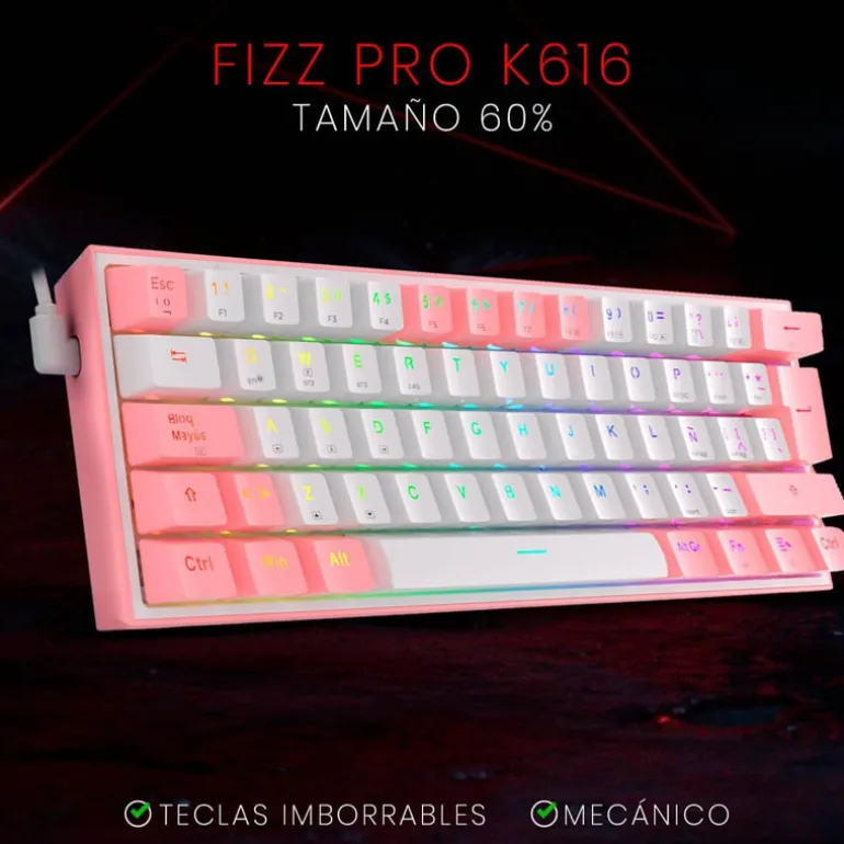Teclado Redragon Fizz Pro K616 Gaming RGB Switch Red Blanco