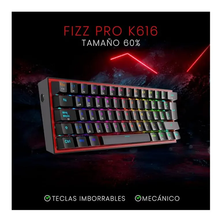 Teclado Redragon Fizz Pro K616 Gaming RGB Switch Red Negro