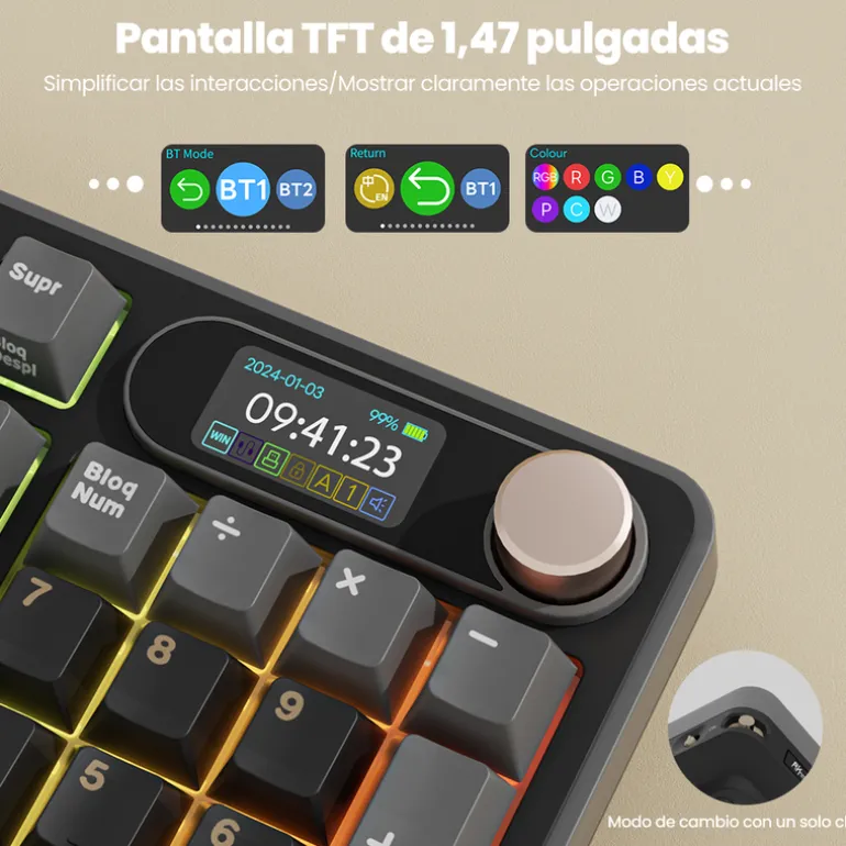 Teclado Royal Kludge RKS98 ISO-ES Tri Mode RGB Switch Chartreuse Phantom