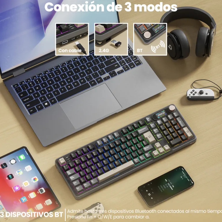 Teclado Royal Kludge RKS98 ISO-ES Tri Mode RGB Switch Chartreuse Phantom