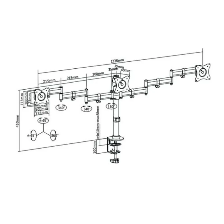 Tooq DB1327TN-B 3 Pantallas 13" - 27" - Soporte Monitor