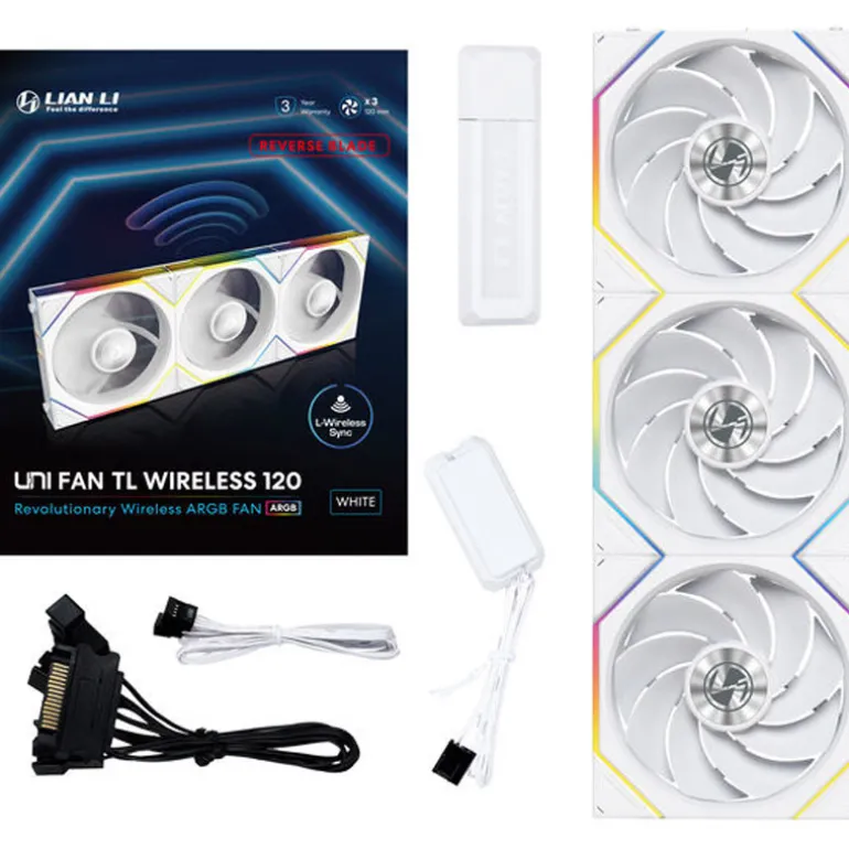 Ventilador Lian Li Uni Fan TL120 Wireless ARGB Reverse Blade 120mm Triple Pack Blanco