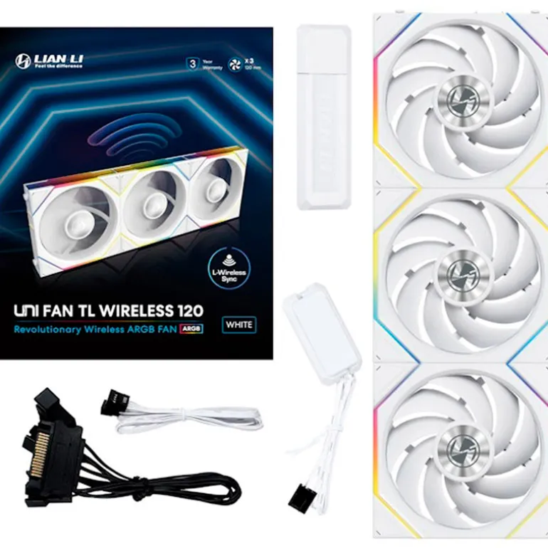 Ventilador Lian Li Uni Fan TL120 Wireless ARGB 120mm Triple Pack Blanco
