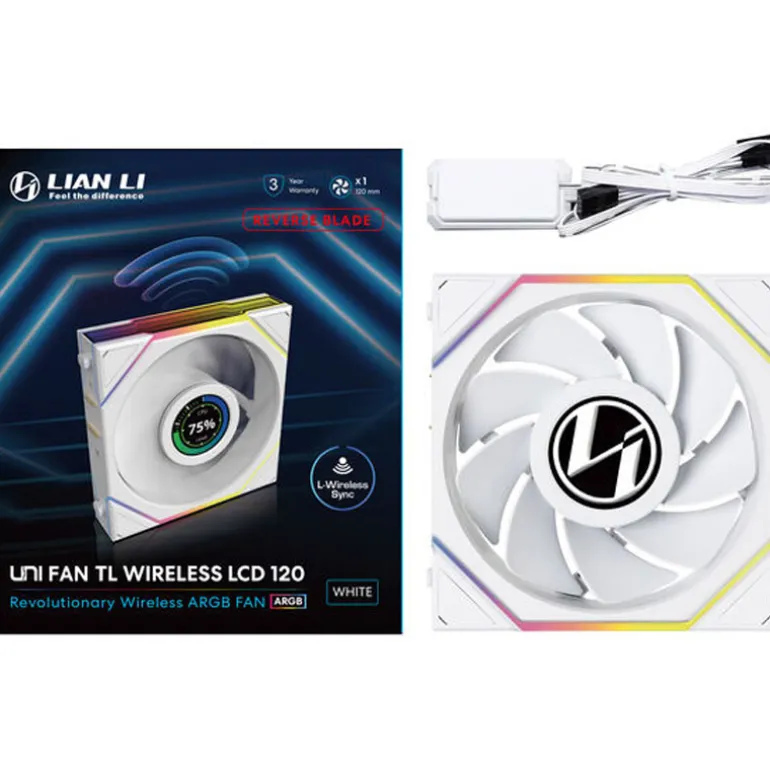 Ventilador Lian Li Uni Fan TL120 Wireless LCD ARGB Reverse Blade 120mm Blanco