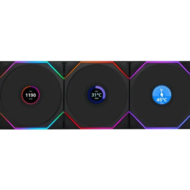 Ventilador Lian Li Uni Fan TL120 Wireless LCD ARGB 120mm Triple Pack Negro